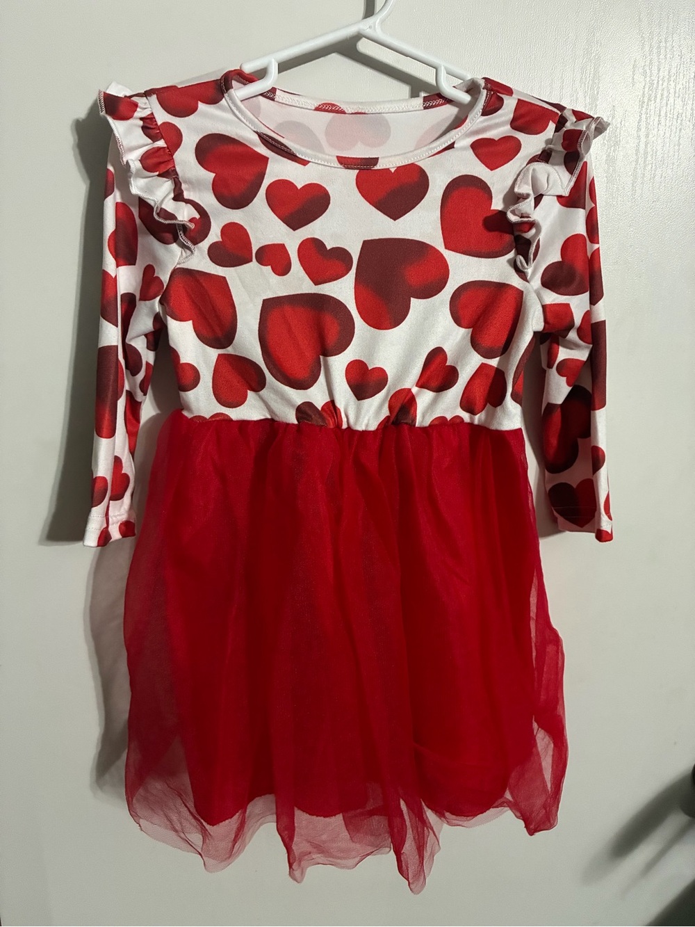 Red Heart Print Tulle Dress for Kids